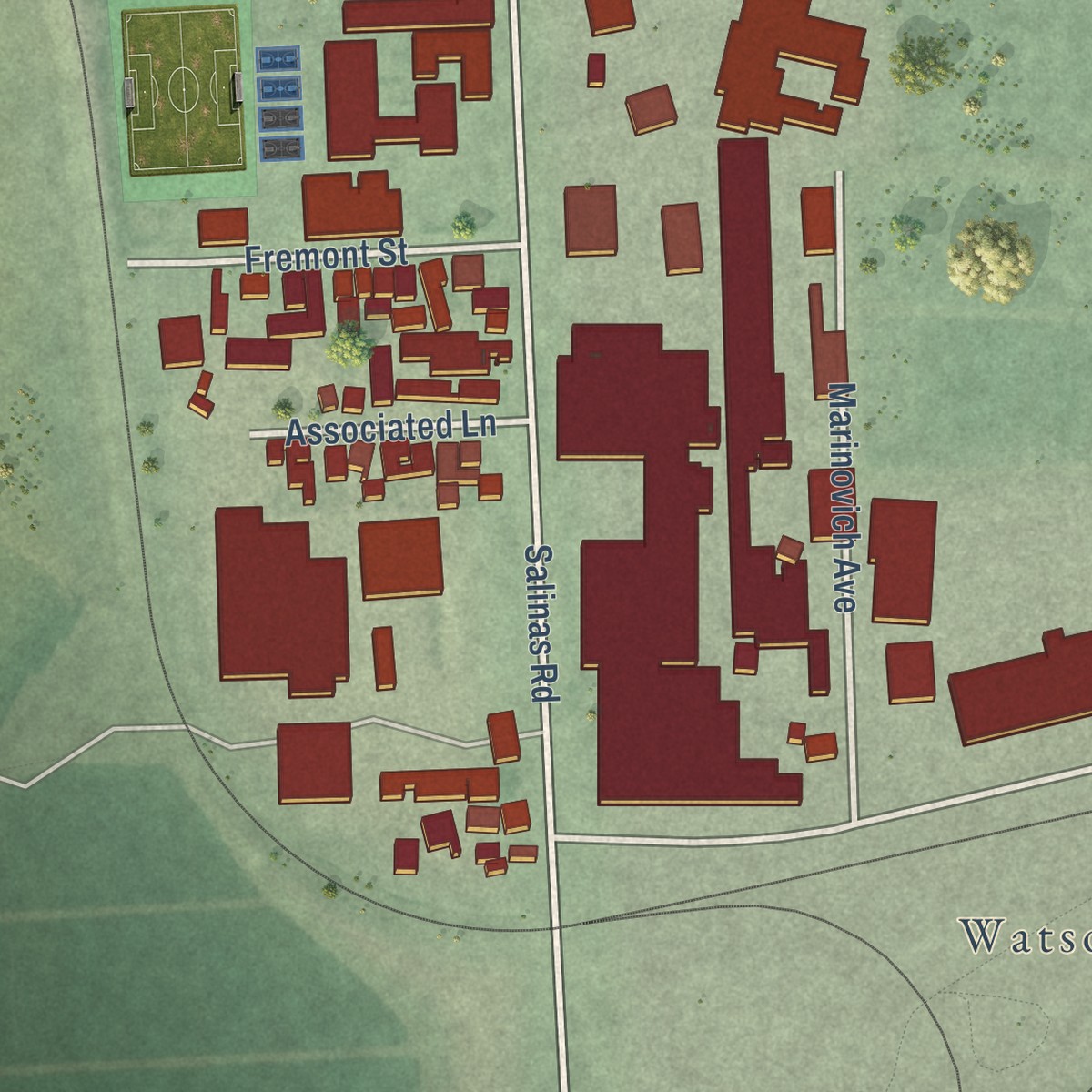 Second close-up of the map of Pajaro, California print showing more streets and buildings