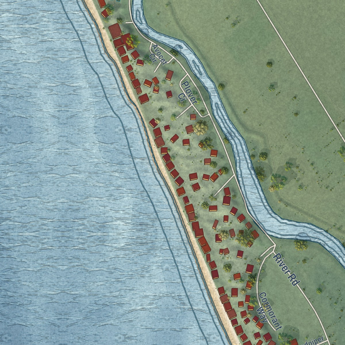 Second close-up of the map of Pajaro Dunes, California print showing more streets and buildings