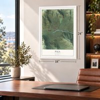 Pala, California map, 18 x 24 inch print in a white frame in a home office