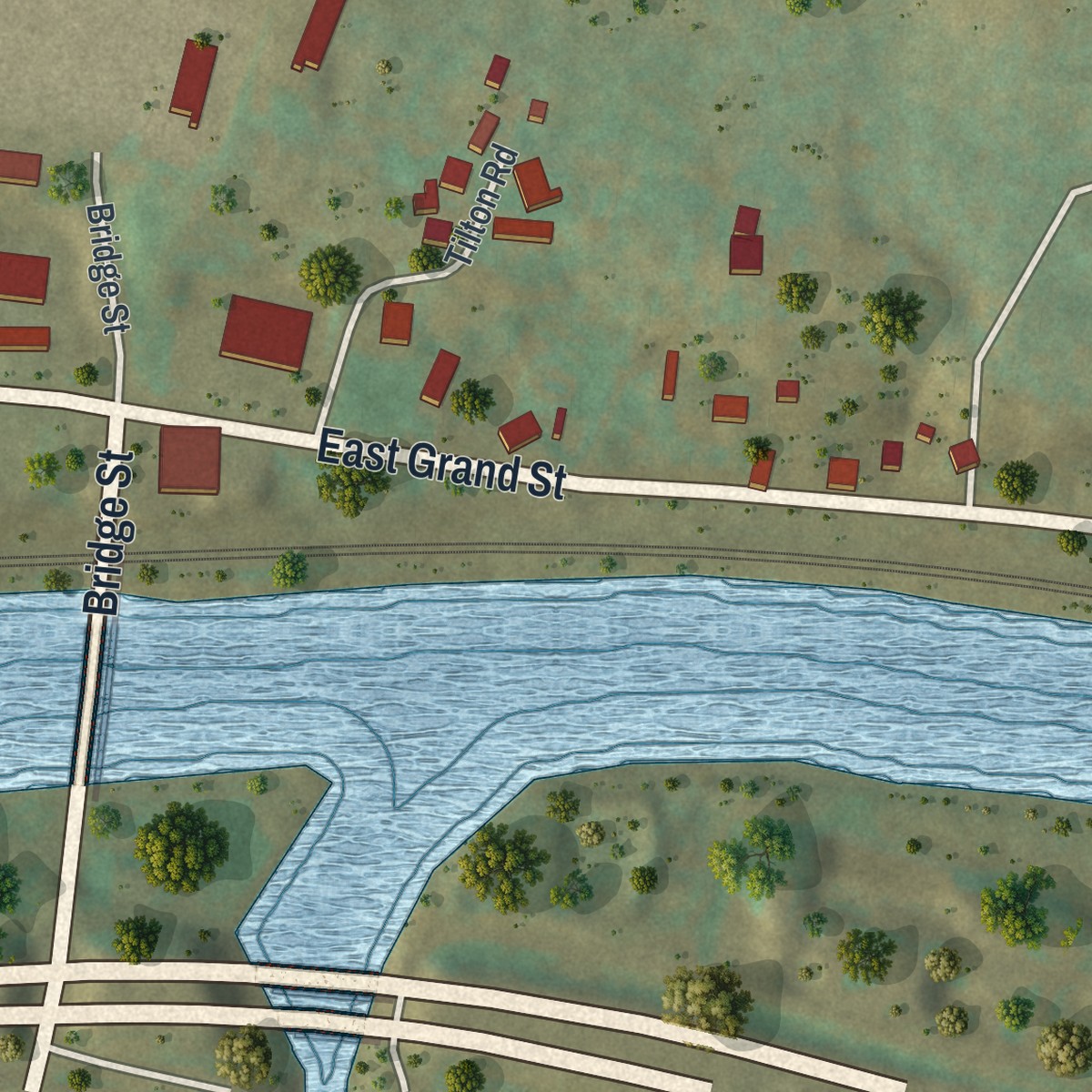 Second close-up of the map of Palatine Bridge, New York print showing more streets and buildings