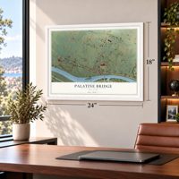 Palatine Bridge, New York map, 18 x 24 inch print in a white frame in a home office