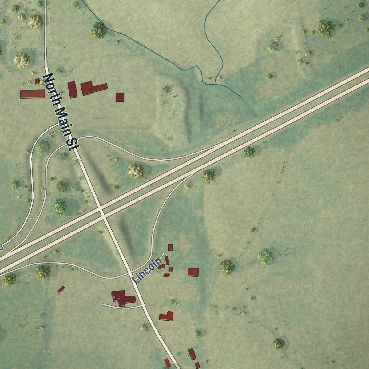 Second close-up of the map of Palestine, Arkansas print showing more streets and buildings