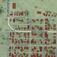 Second close-up of the map of Palestine, Illinois print showing more streets and buildings