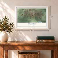 Palestine, Illinois map, 12 x 18 inch print in a white frame in an entryway