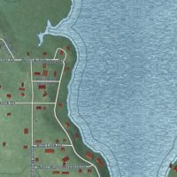 Second close-up of the map of Palestine, Indiana print showing more streets and buildings