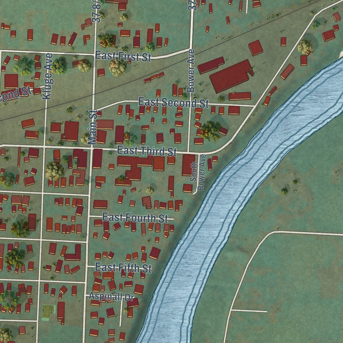 Second close-up of the map of Palisade, Colorado print showing more streets and buildings