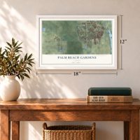 Palm Beach Gardens, Florida map, 12 x 18 inch print in a white frame in an entryway