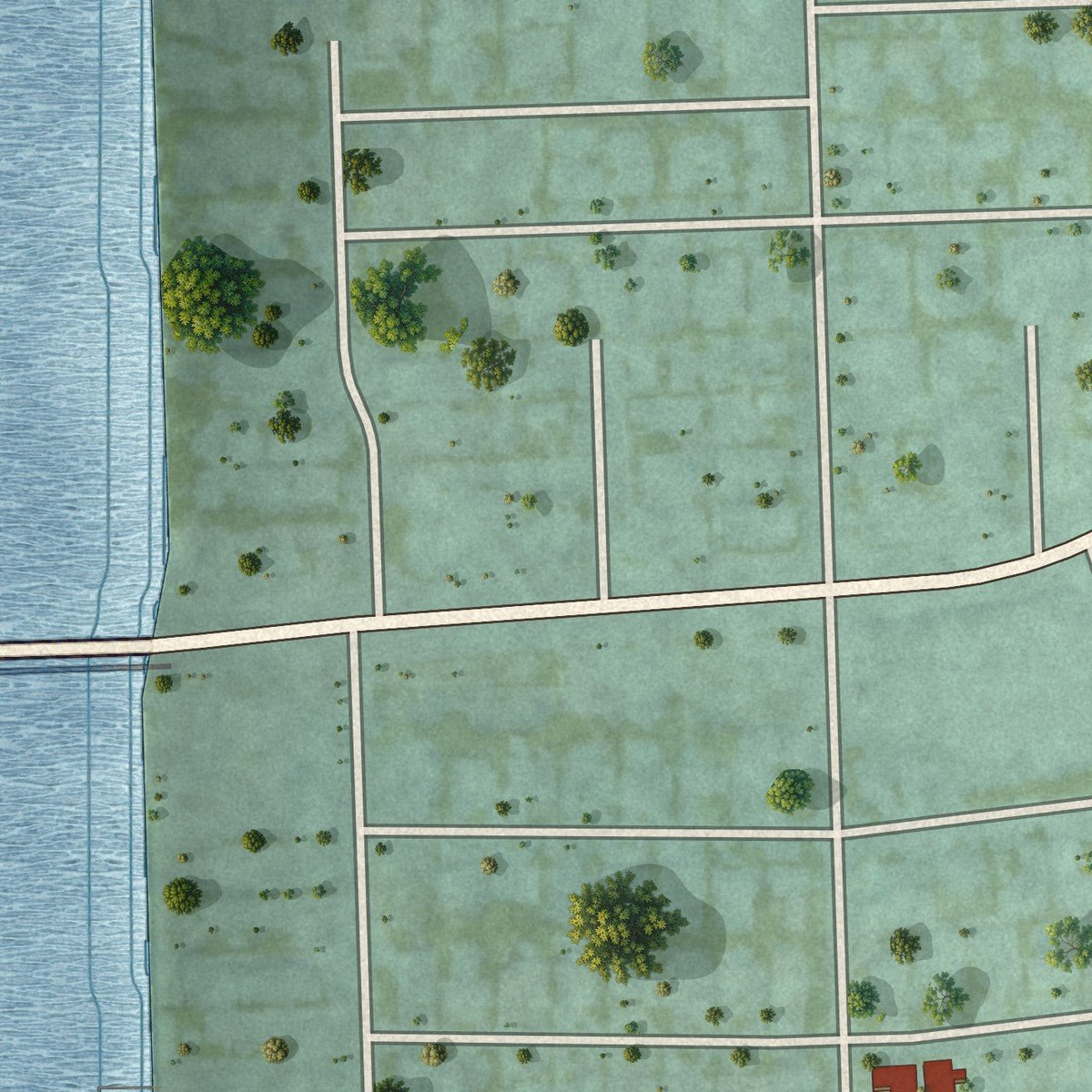 Second close-up of the map of Palm Beach Shores, Florida print showing more streets and buildings