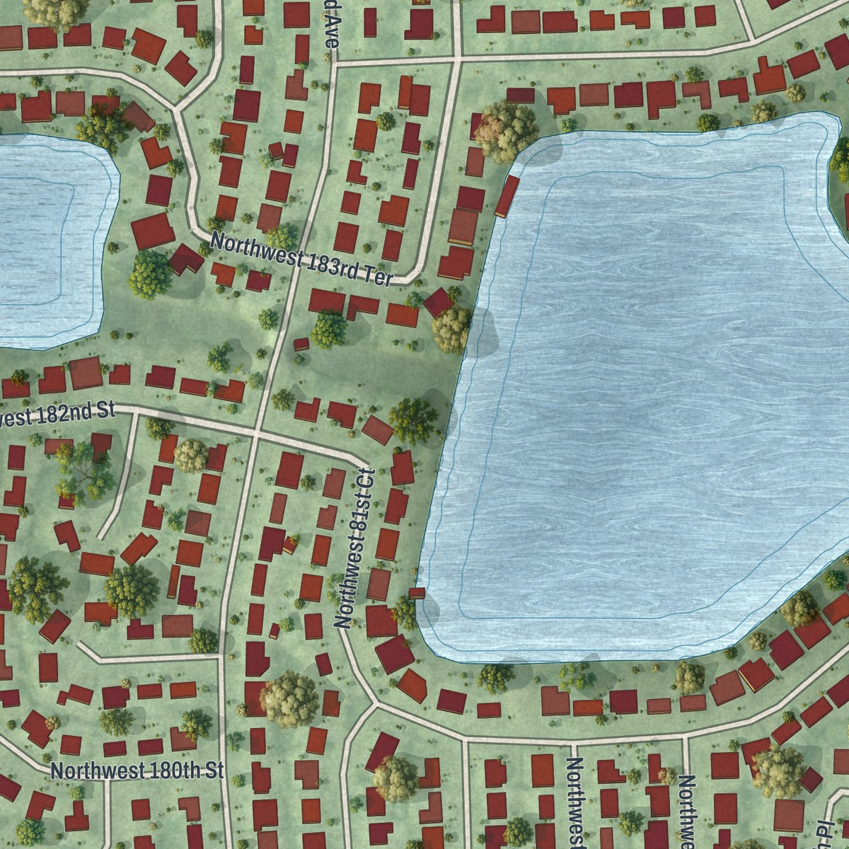 Second close-up of the map of Palm Springs North, Florida print showing more streets and buildings
