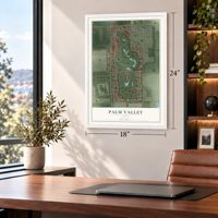 Palm Valley, Texas map, 18 x 24 inch print in a white frame in a home office