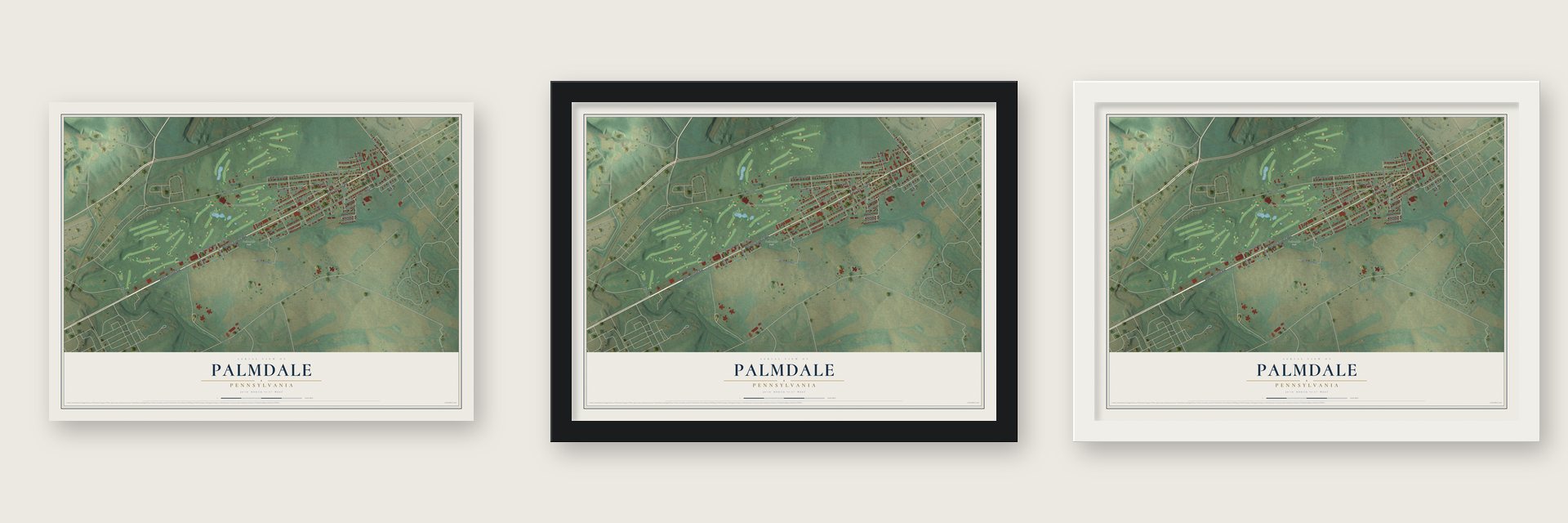 Palmdale, Pennsylvania map unframed, in a black wood frame and in a white wood frame