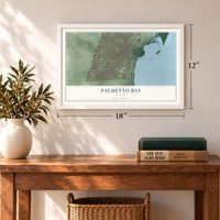 Palmetto Bay, Florida map, 12 x 18 inch print in a white frame in an entryway