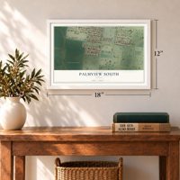 Palmview South, Texas map, 12 x 18 inch print in a white frame in an entryway
