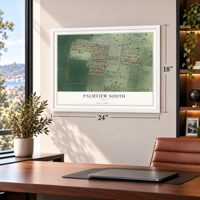 Palmview South, Texas map, 18 x 24 inch print in a white frame in a home office