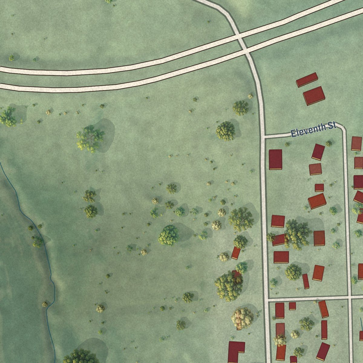 Second close-up of the map of Palmyra, Nebraska print showing more streets and buildings