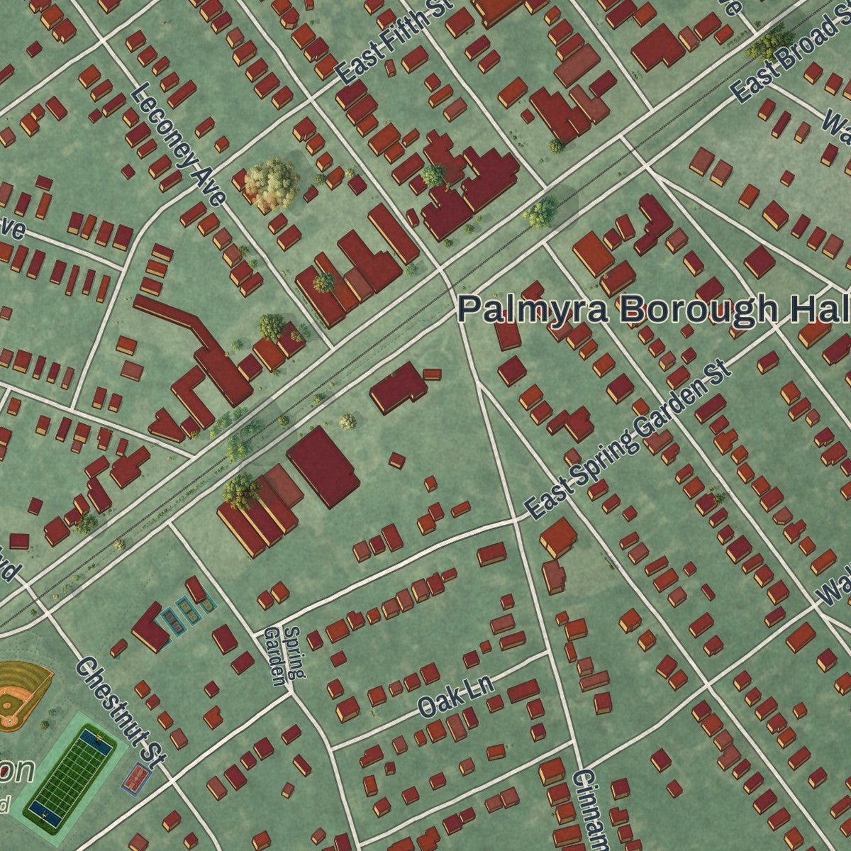Second close-up of the map of Palmyra, New Jersey print showing more streets and buildings