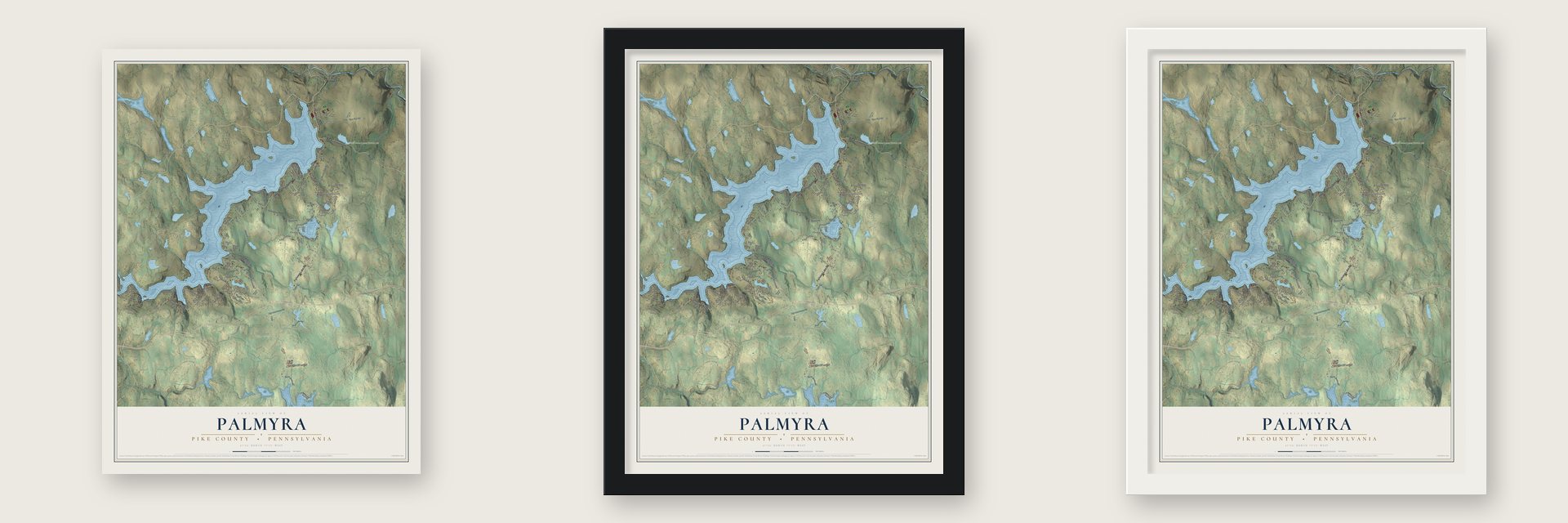 Palmyra, Pike County, Pennsylvania map unframed, in a black wood frame and in a white wood frame