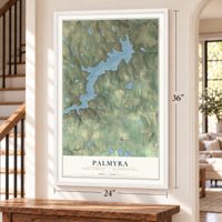 Palmyra, Pike County, Pennsylvania map, 24 x 36 inch print in a white frame by a staircase