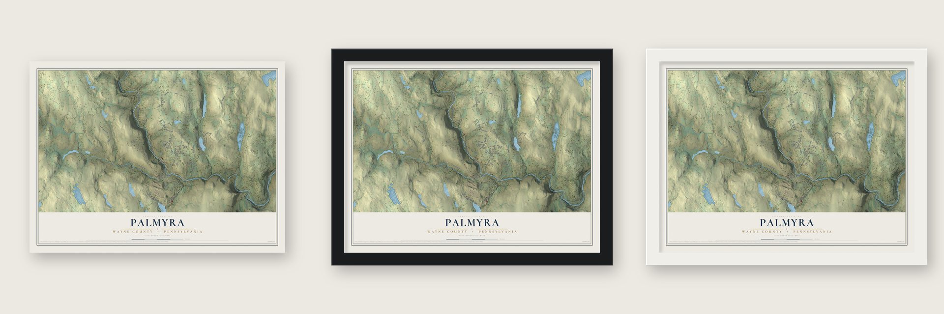 Palmyra, Wayne County, Pennsylvania map unframed, in a black wood frame and in a white wood frame