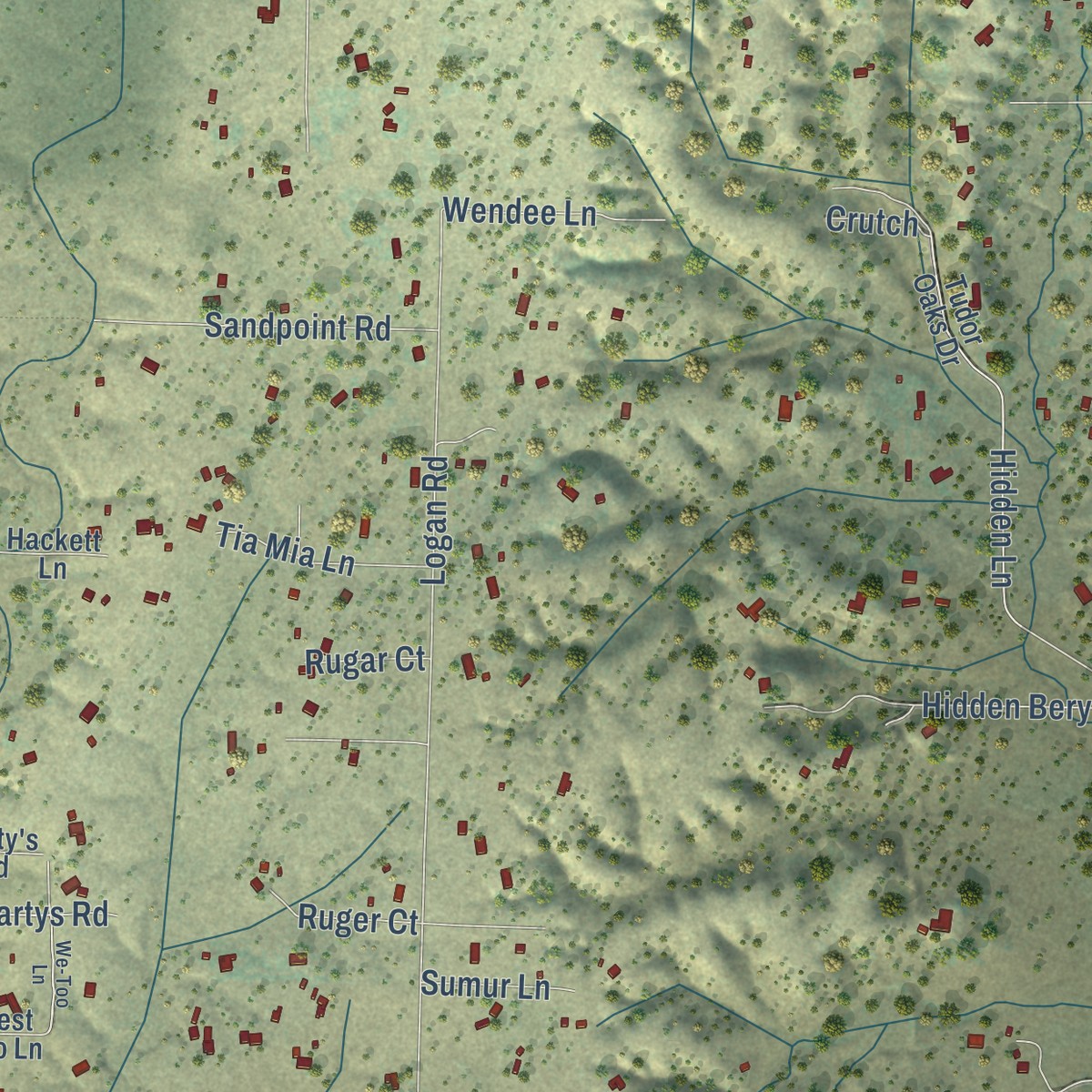 Second close-up of the map of Palo Cedro, California print showing more streets and buildings