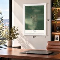 Palo, Michigan map, 18 x 24 inch print in a white frame in a home office