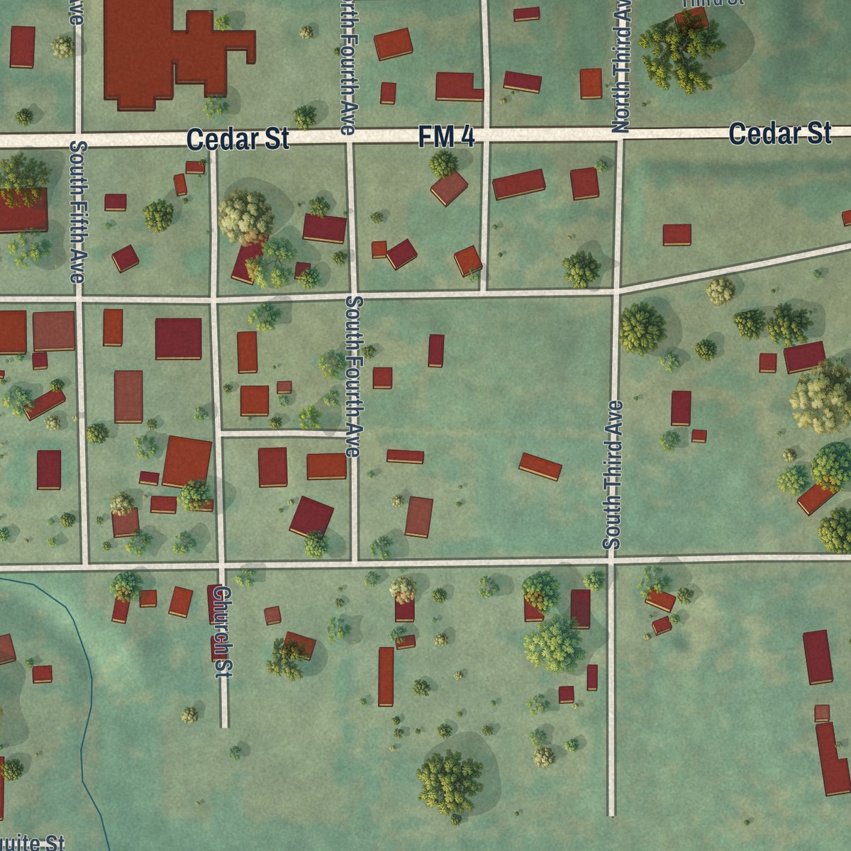 Second close-up of the map of Palo Pinto, Texas print showing more streets and buildings