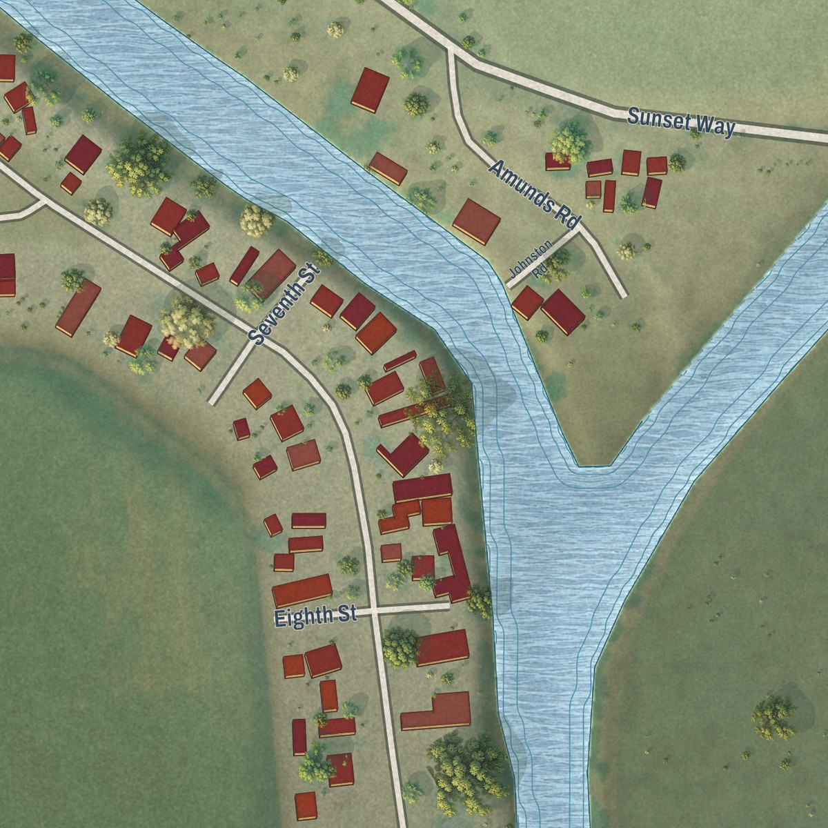 Second close-up of the map of Palo Verde, California print showing more streets and buildings