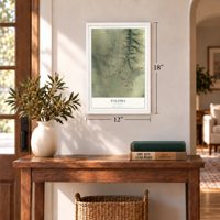 Paloma, California map, 12 x 18 inch print in a white frame in an entryway