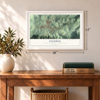 Palomas, Puerto Rico map, 12 x 18 inch print in a white frame in an entryway
