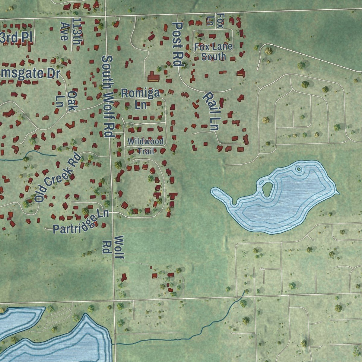 Second close-up of the map of Palos Park, Illinois print showing more streets and buildings