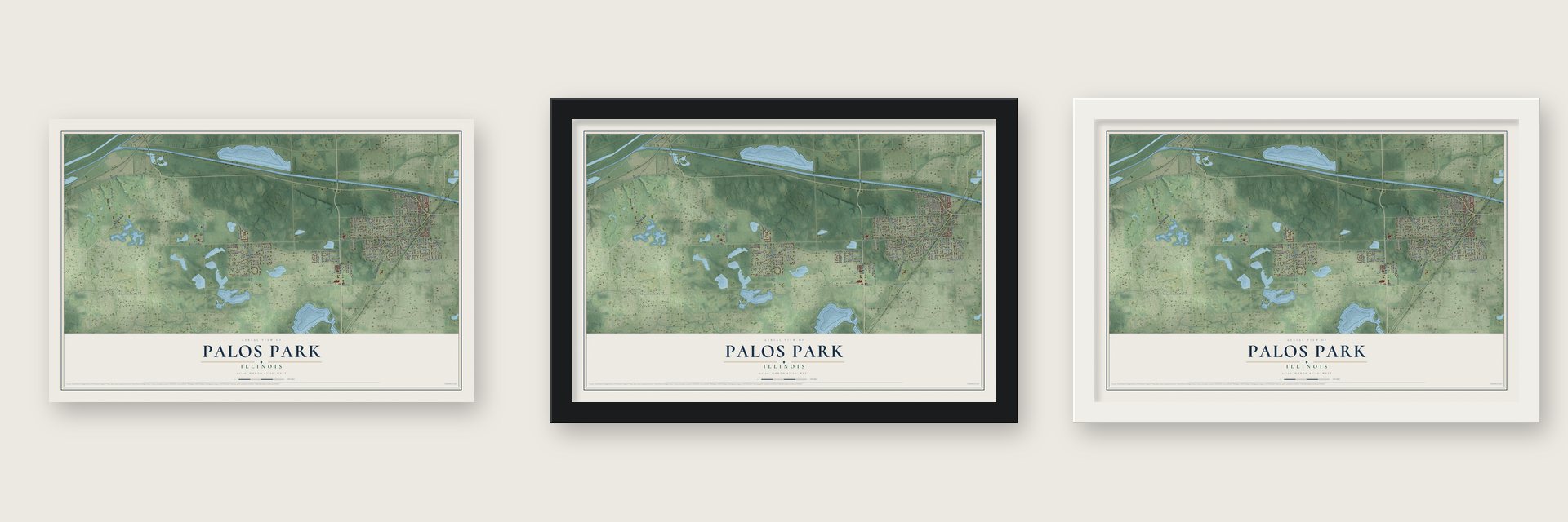 Palos Park, Illinois map unframed, in a black wood frame and in a white wood frame