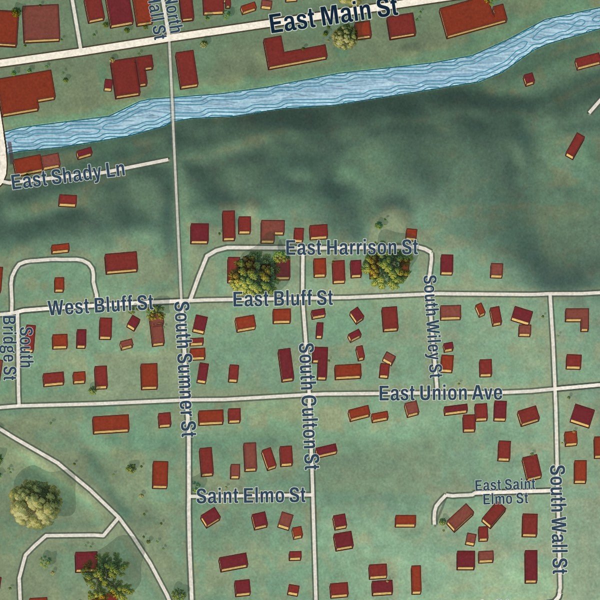 Second close-up of the map of Palouse, Washington print showing more streets and buildings