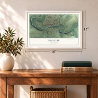 Palouse, Washington map, 12 x 18 inch print in a white frame in an entryway