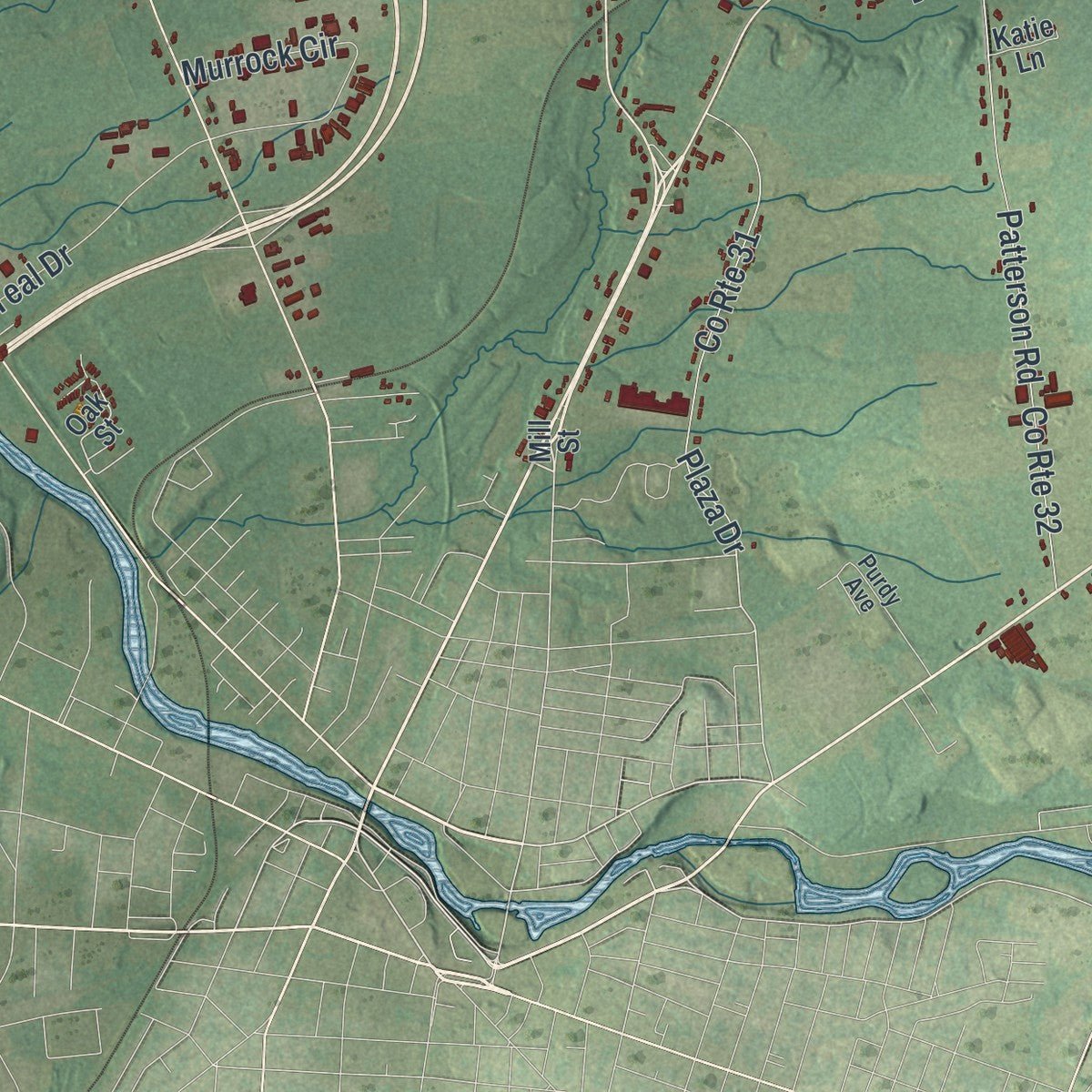 Second close-up of the map of Pamelia, New York print showing more streets and buildings