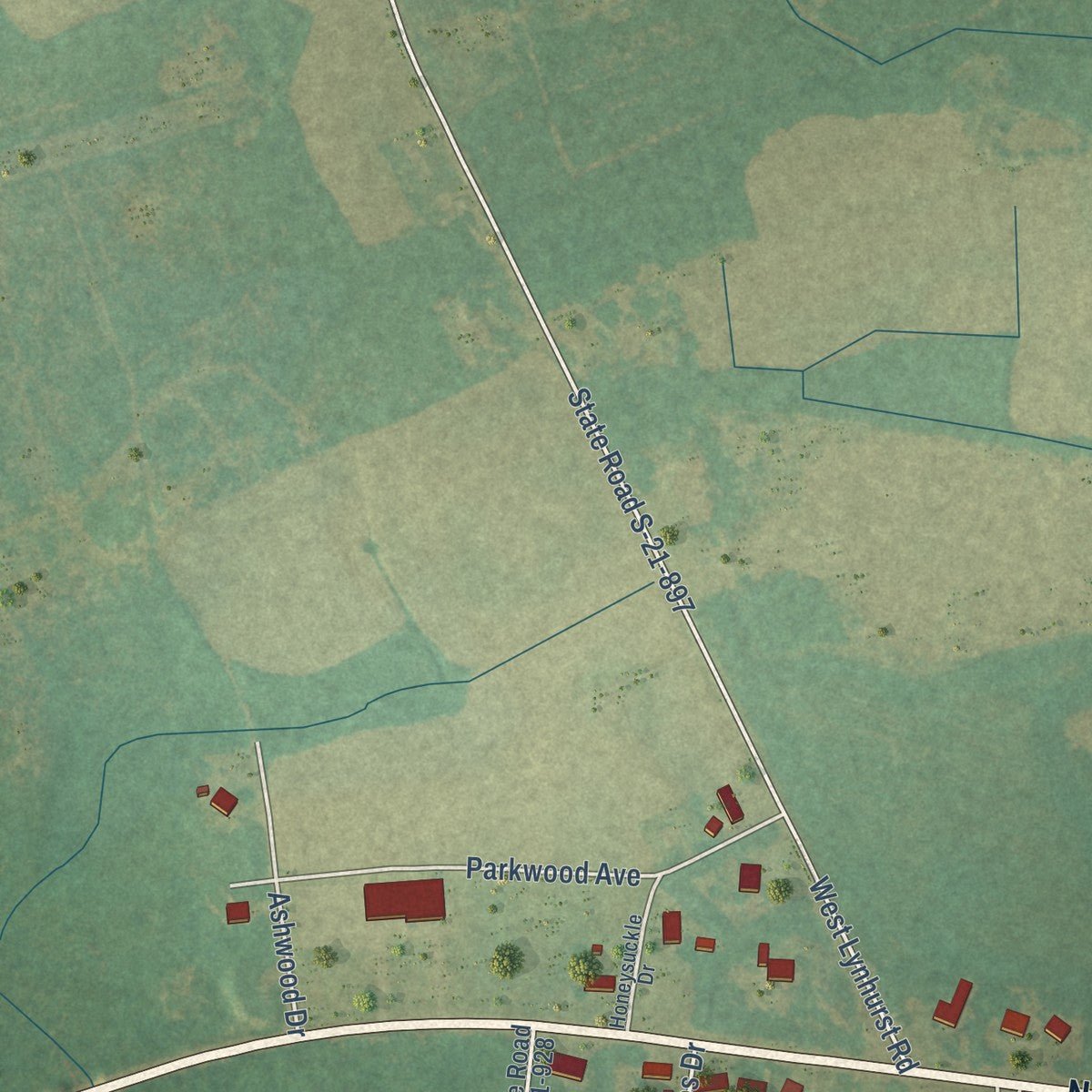 Second close-up of the map of Pamplico, South Carolina print showing more streets and buildings
