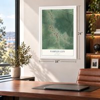 Pamplin City, Virginia map, 18 x 24 inch print in a white frame in a home office