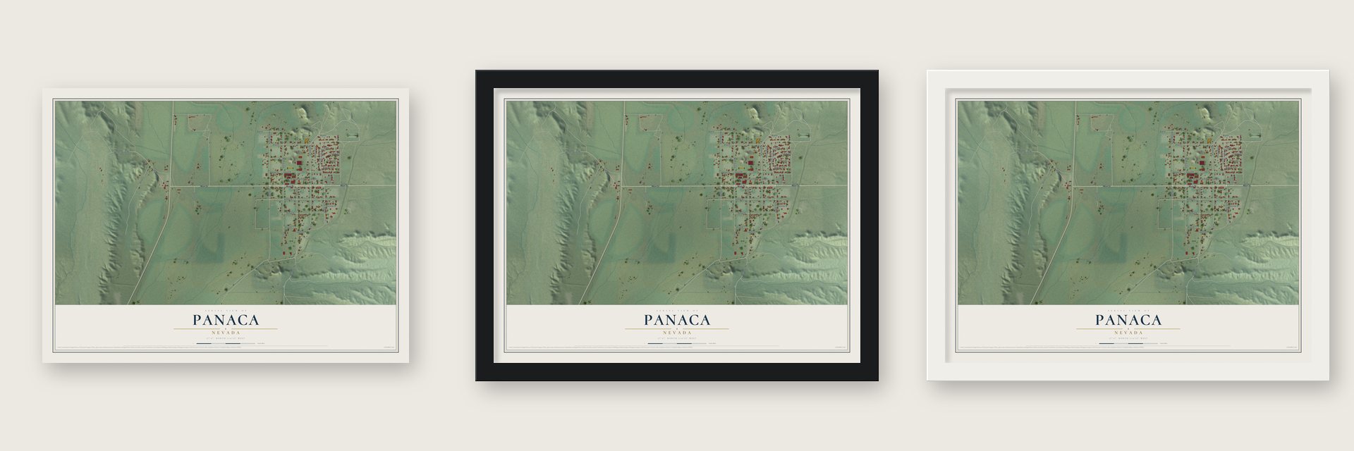 Panaca, Nevada map unframed, in a black wood frame and in a white wood frame