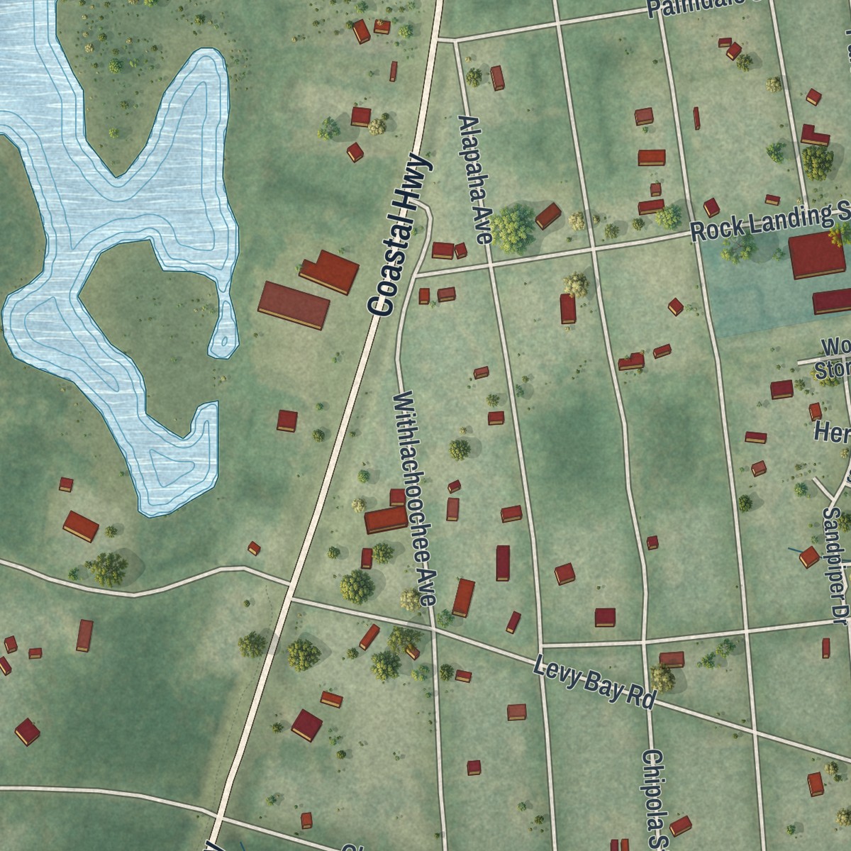 Second close-up of the map of Panacea, Florida print showing more streets and buildings