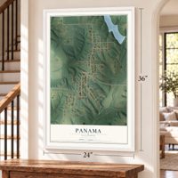 Panama, Illinois map, 24 x 36 inch print in a white frame by a staircase