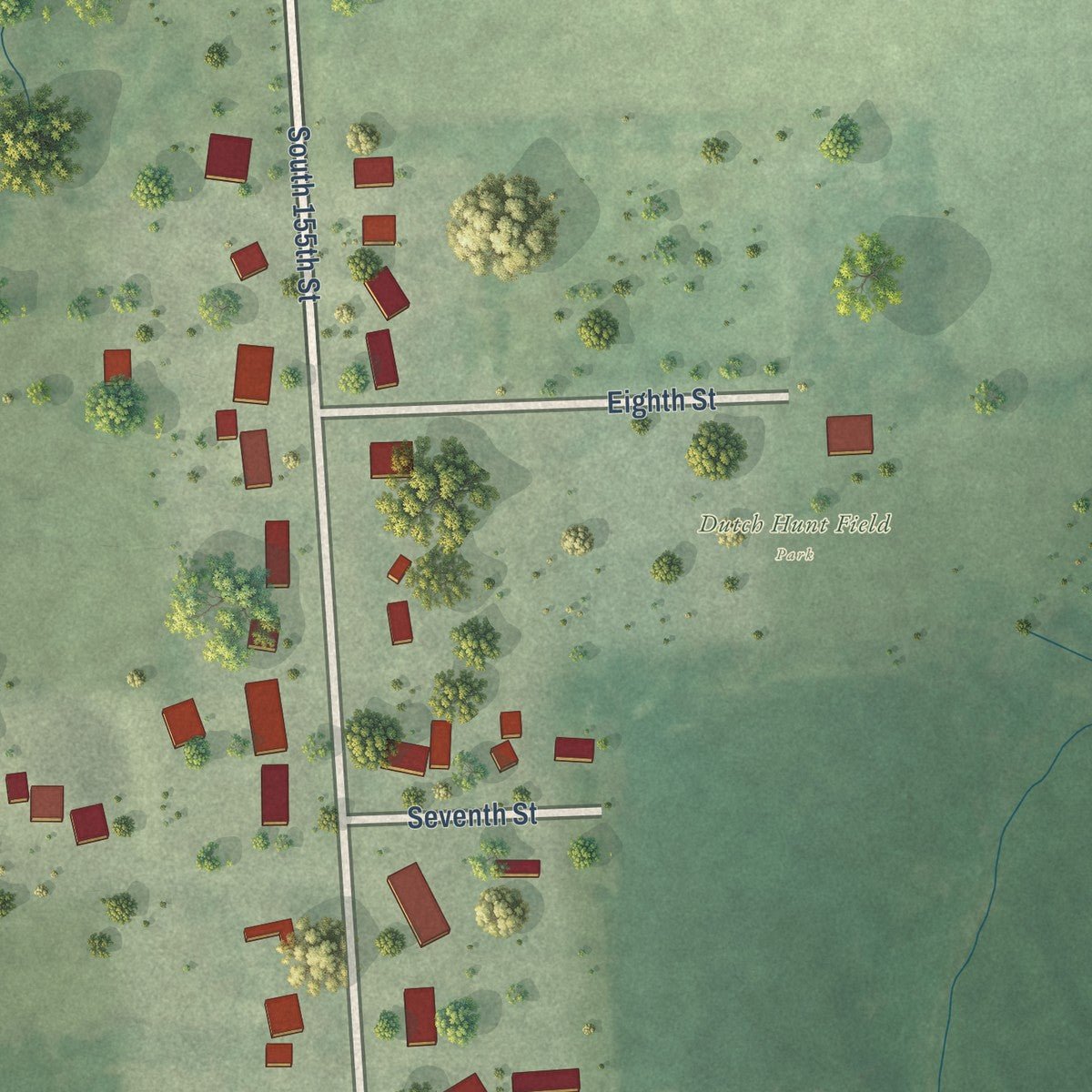 Second close-up of the map of Panama, Nebraska print showing more streets and buildings