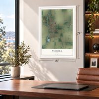 Pandora, Ohio map, 18 x 24 inch print in a white frame in a home office