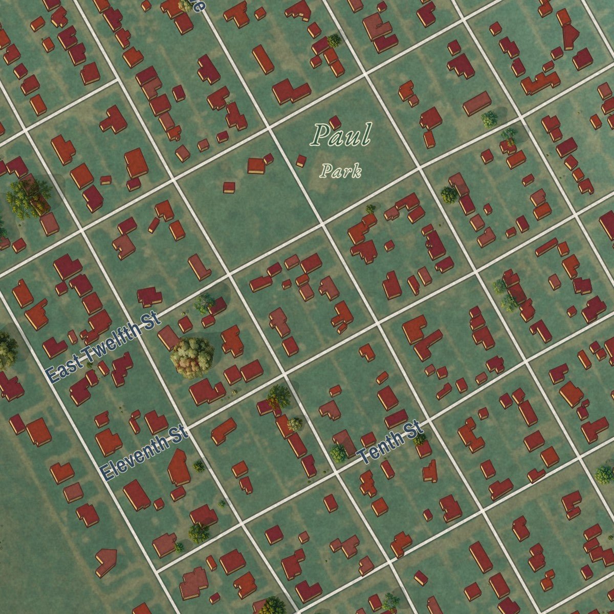 Second close-up of the map of Panhandle, Texas print showing more streets and buildings