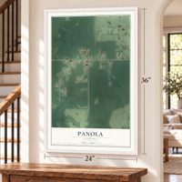 Panola, Alabama map, 24 x 36 inch print in a white frame by a staircase