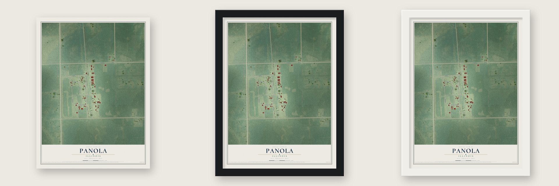 Panola, Illinois map unframed, in a black wood frame and in a white wood frame