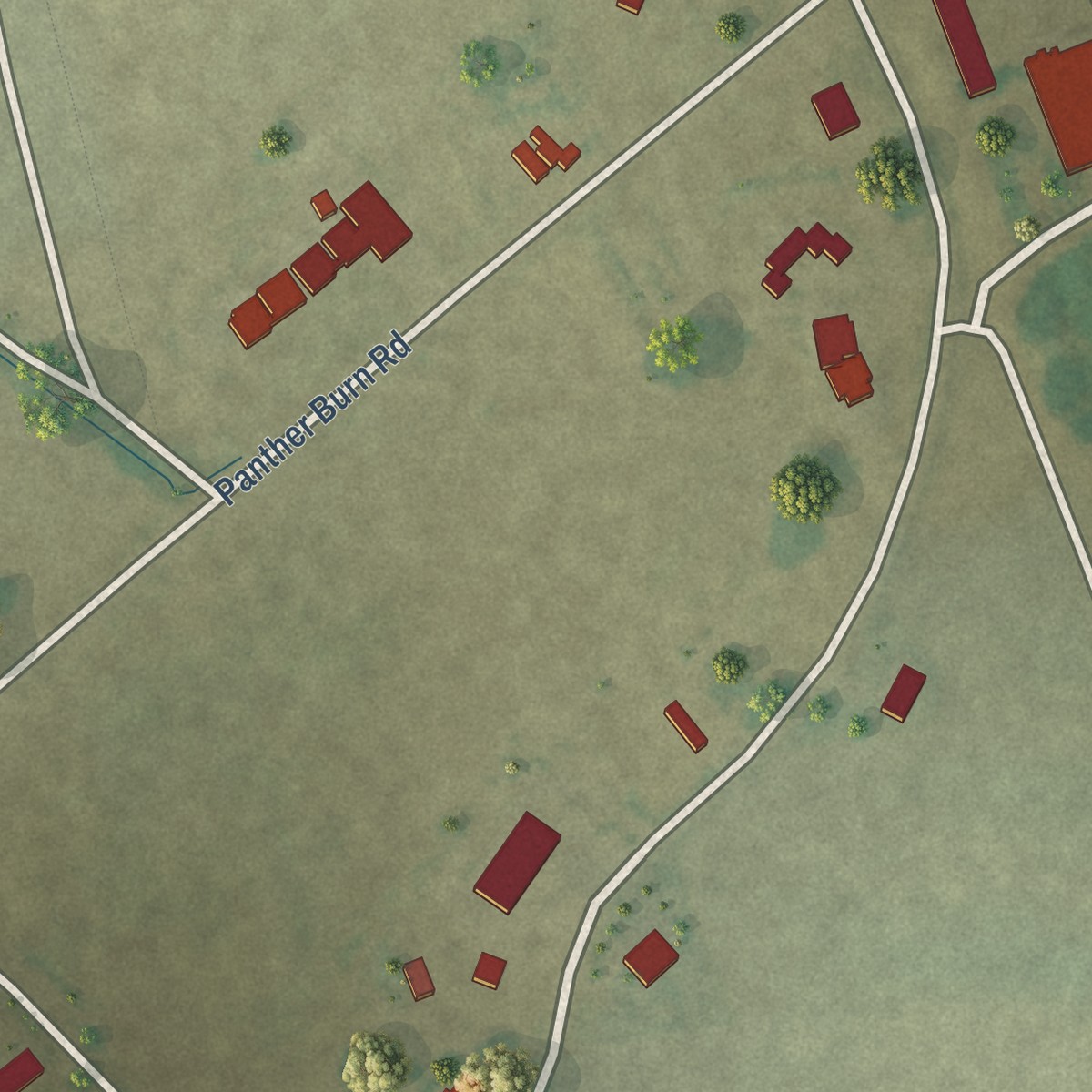 Second close-up of the map of Panther Burn, Mississippi print showing more streets and buildings