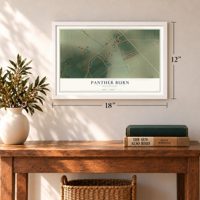 Panther Burn, Mississippi map, 12 x 18 inch print in a white frame in an entryway