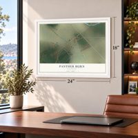 Panther Burn, Mississippi map, 18 x 24 inch print in a white frame in a home office
