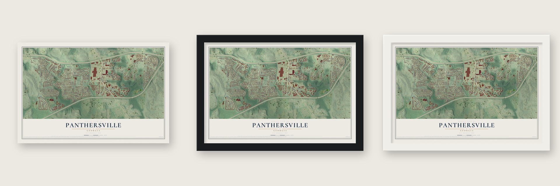 Panthersville, Georgia map unframed, in a black wood frame and in a white wood frame