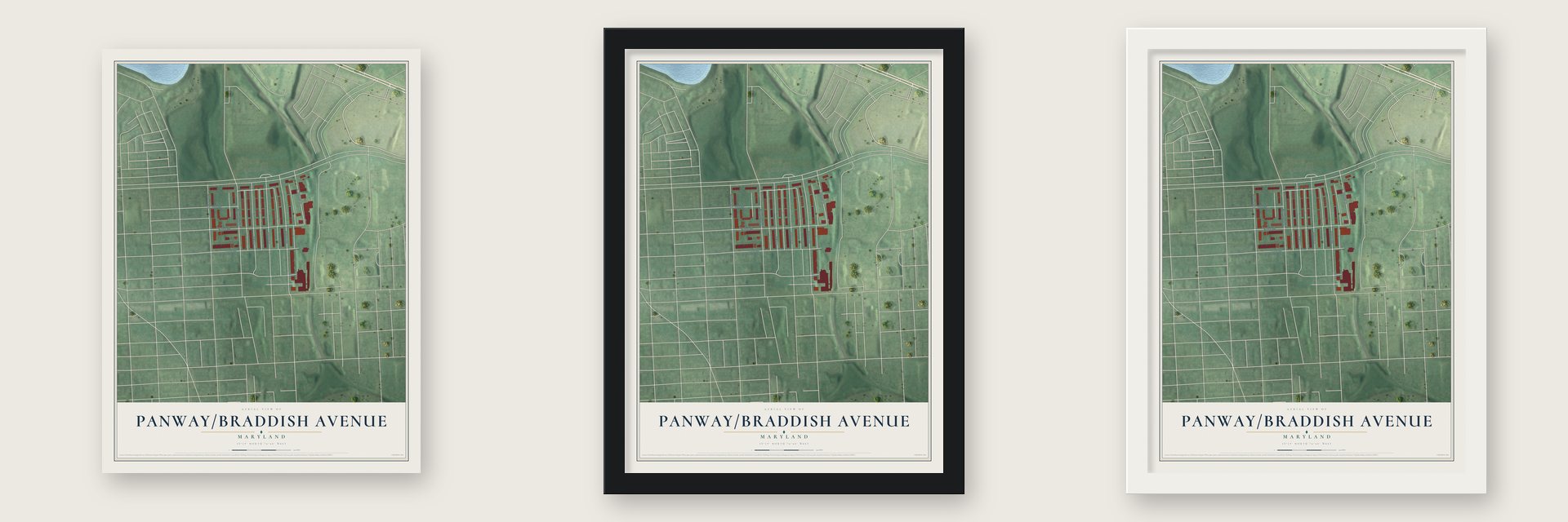 Panway-Braddish Avenue, Maryland map unframed, in a black wood frame and in a white wood frame