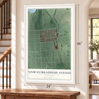 Panway-Braddish Avenue, Maryland map, 24 x 36 inch print in a white frame by a staircase